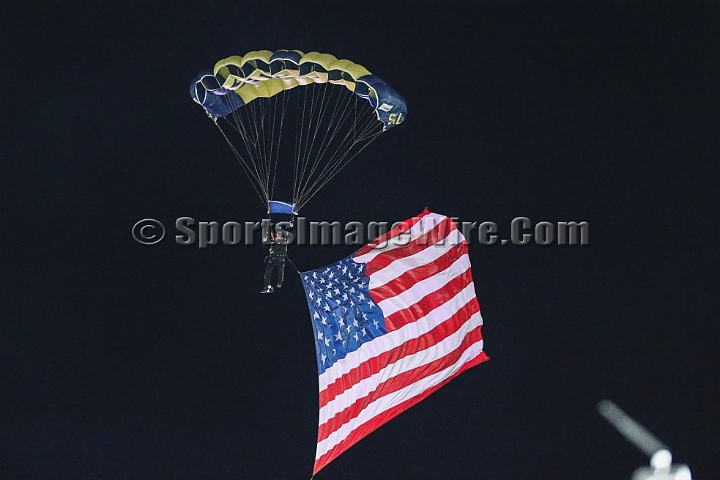 20181006StanfordUtah-006.JPG - Oct. 6, 2018; Stanford, CA.; Navy parachute team the Leap Frogs perform prior to an NCAA football game between the Stanford Cardinal and the Utah Utes at Stanford Stadium. Utah defeated Stanford 40-21. 