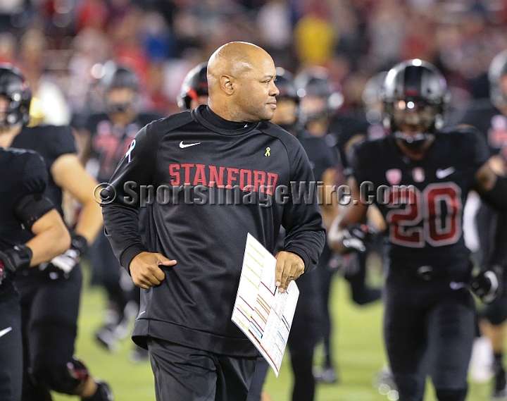 20181006StanfordUtah-008.JPG - Oct. 6, 2018; Stanford, CA.; Stanford head coach David Shaw  and the Cardinal take the field for an NCAA football game against the Utah Utes at Stanford Stadium. Utah defeated Stanford 40-21.