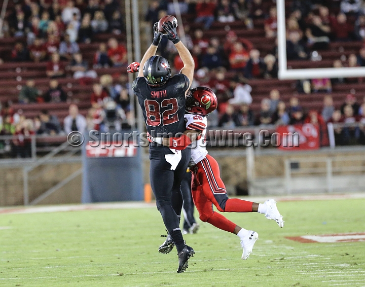 20181006StanfordUtah-014.JPG - Oct. 6, 2018; Stanford, CA.; Stanford tight end Kaden Smith (82) catches a pass for 12 yards during an NCAA football game between the Stanford Cardinal and the Utah Utes at Stanford Stadium. Utah defeated Stanford 40-21.