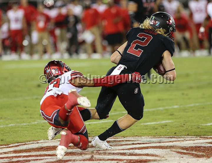20181006StanfordUtah-017.JPG - Oct. 6, 2018; Stanford, CA.; Stanford wide receiver Trenton Irwin (2) catches a 22-yard pass during an NCAA football game between the Stanford Cardinal and the Utah Utes at Stanford Stadium. Utah defeated Stanford 40-21. 